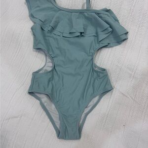 Cupshe Kids One-Shoulder Ruffle Swimsuit - Light Blue